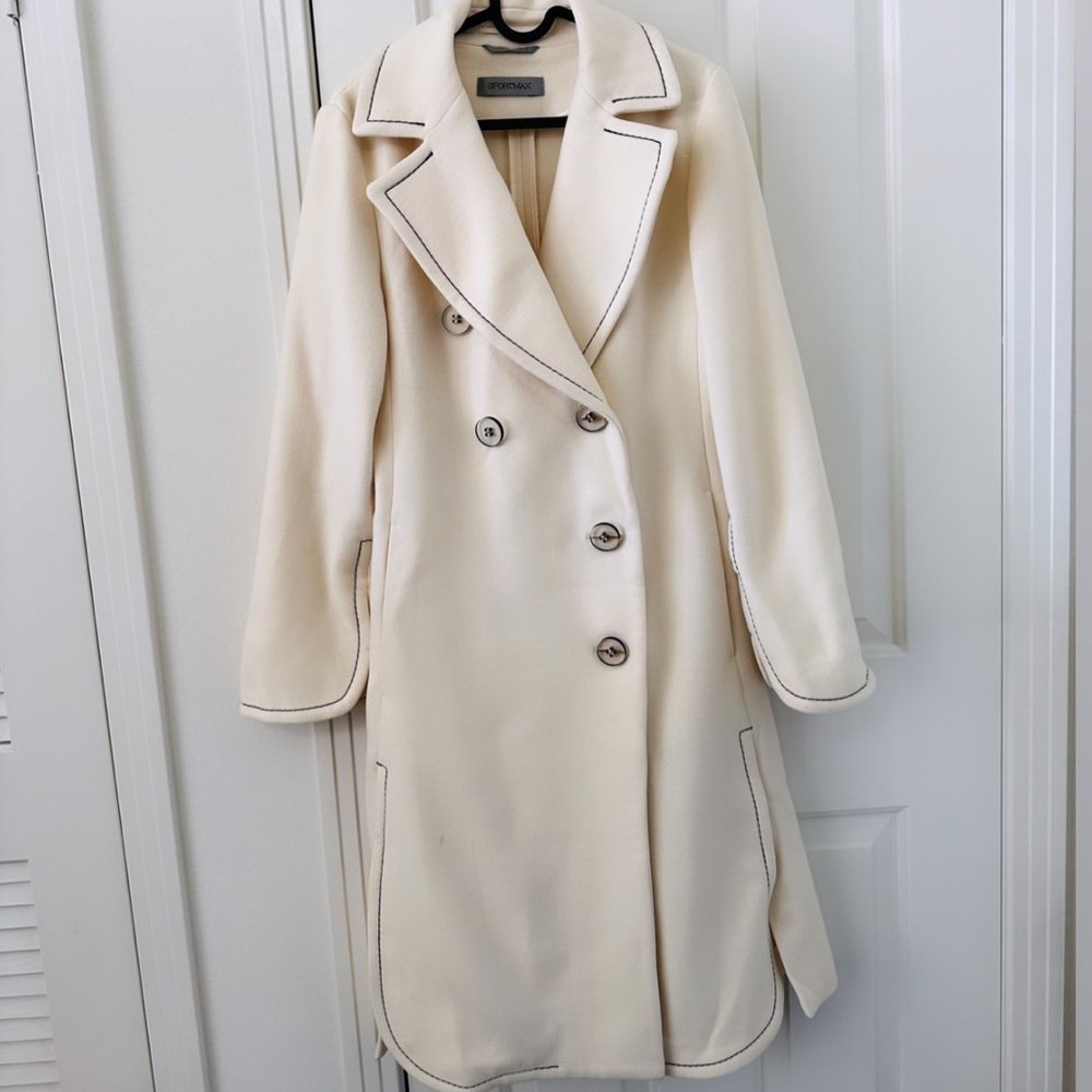 LIKE NEW Luxury Designer Sportmax Wool White Beige Coat